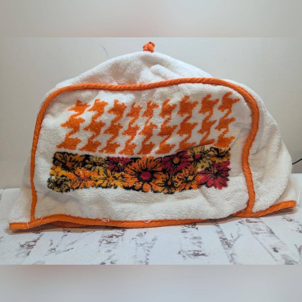 Vintage White Orange Flowers Retro Toaster Cover Terry Cloth